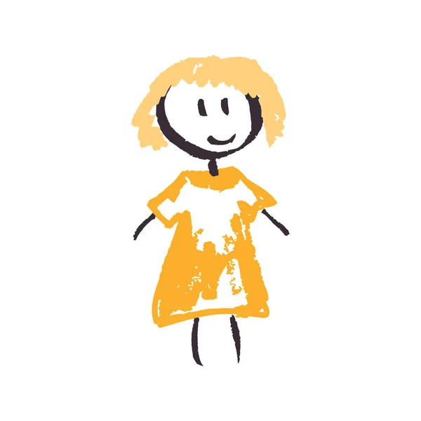 Icon Hand Draw Style Girl Drawing Wax Crayons Children Creativity — Stockvektor