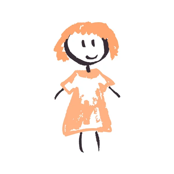 Icon Hand Draw Style Girl Drawing Wax Crayons Children Creativity — Stock vektor