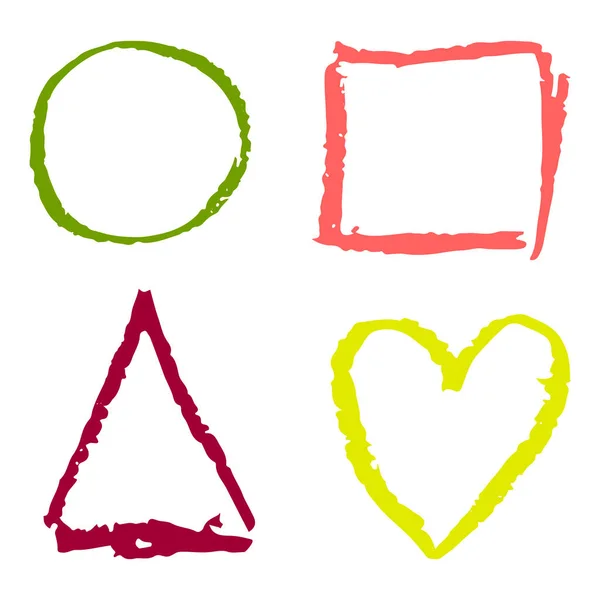 手描きでアイコン 幾何学的形状 ワックスクレヨン カラーチョーク 子供の創造性で描く ベクトルイラスト サイン シンボル ステッカー — ストックベクタ