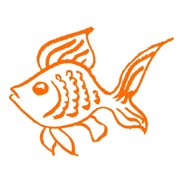 Εικονίδιο Στο Χέρι Στυλ Σχεδίασης Ψάρι Ζωγραφική Κηρομπογιές Χρωματιστή Κιμωλία — Διανυσματικό Αρχείο