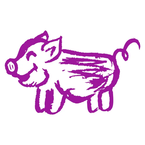 手绘图标风格 用蜡笔画彩色粉笔孩子们的创造力猪 矢量图解 — 图库矢量图片