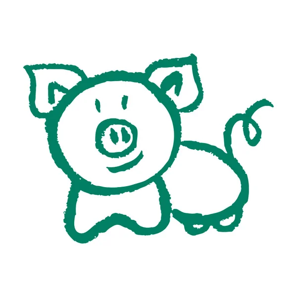 手绘图标风格 用蜡笔画彩色粉笔孩子们的创造力猪 矢量图解 — 图库矢量图片
