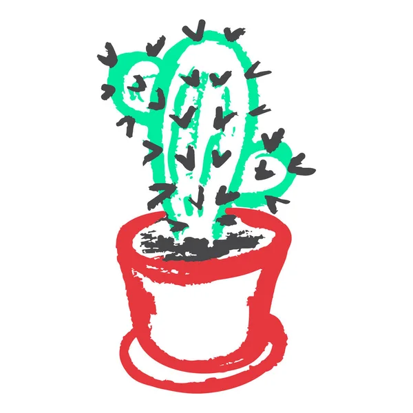 Icono Mano Dibujar Estilo Cactus Dibujo Con Lápices Cera Tiza — Vector de stock