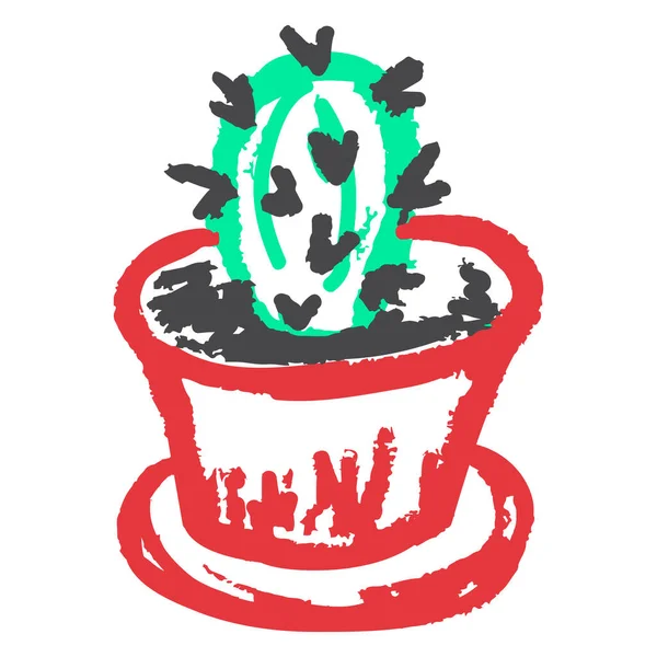 Ícone Mão Desenhar Estilo Cactus Desenho Com Lápis Cera Giz —  Vetores de Stock