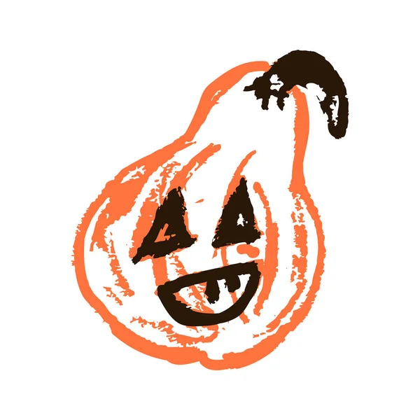 Halloween Dýně Ikona Ruce Styl Kreslení Kreslení Voskovými Pastelkami Barevnou — Stockový vektor