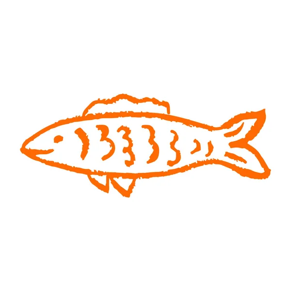 Ikan Ikon Tangan Menggambar Gaya Menggambar Dengan Krayon Lilin Kapur - Stok Vektor