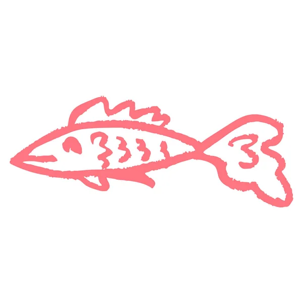 Pescado Icono Mano Dibujar Estilo Dibujo Con Lápices Cera Tiza — Vector de stock