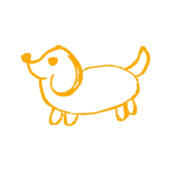 Pies Ikona Stylu Rysowania Rysunek Kredkami Woskowymi Kredą Kolorze Dziecięcą — Wektor stockowy