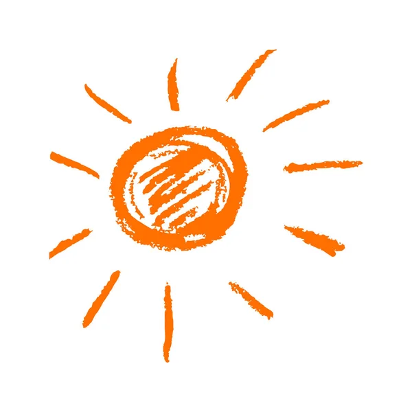 Cute Icon Hand Draw Style Sun Drawing Wax Crayons Children — Stock vektor