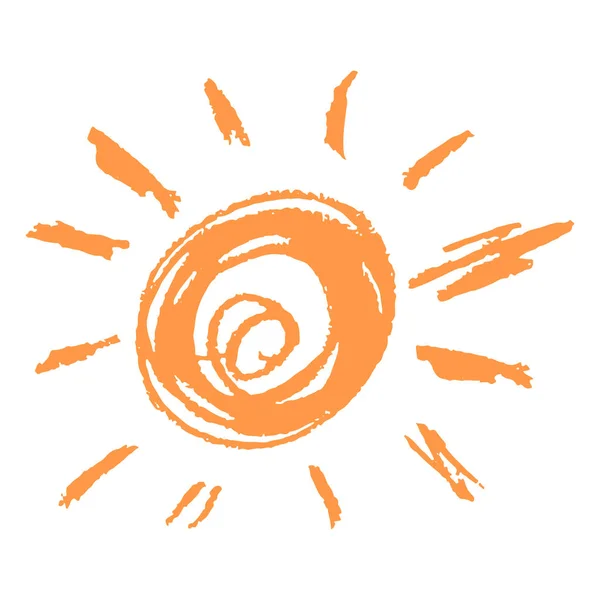 Cute Ikona Stylu Rysowania Ręki Słońce Rysunek Kredkami Woskowymi Dziecięca — Wektor stockowy