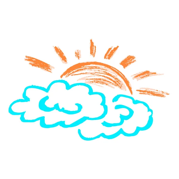 Lindo Icono Mano Dibujar Estilo Sol Nubes Dibujo Con Lápices — Archivo Imágenes Vectoriales