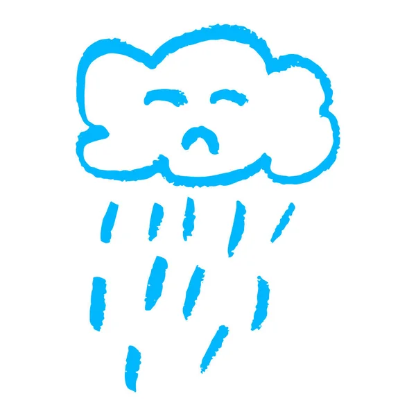 Cute Icon Hand Draw Style Cloud Rain Drawing Wax Crayons — Stock Vector
