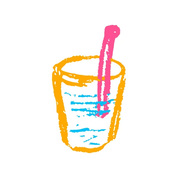 Чашка Иконка Руке Рисует Стиль Рисование Восковыми Мелками Цветной Мел — стоковый вектор