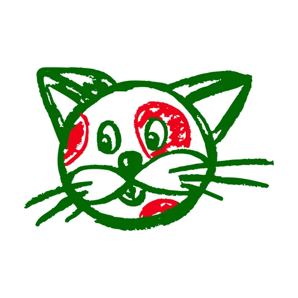 Ikon Lucu Dengan Gaya Menggambar Tangan Kucing Menggambar Dengan Krayon - Stok Vektor