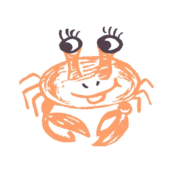 Crab Icon Hand Draw Style Drawing Wax Crayons Colored Chalk — 图库矢量图片