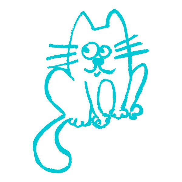 Katze Nettes Symbol Handzeichnen Stil Zeichnen Mit Wachsmalstiften Die Kreativität — Stockvektor