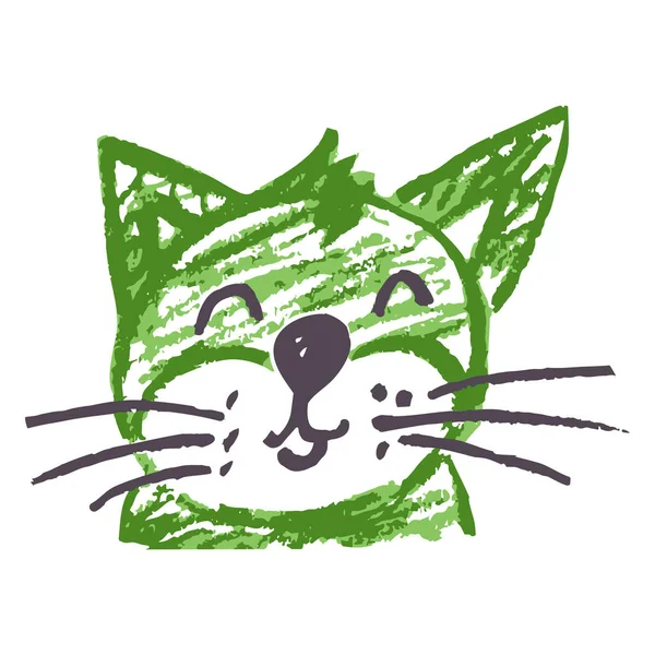 Кіт Симпатична Піктограма Стилі Малювання Малюнок Восковими Олівцями Дитяча Творчість — стоковий вектор