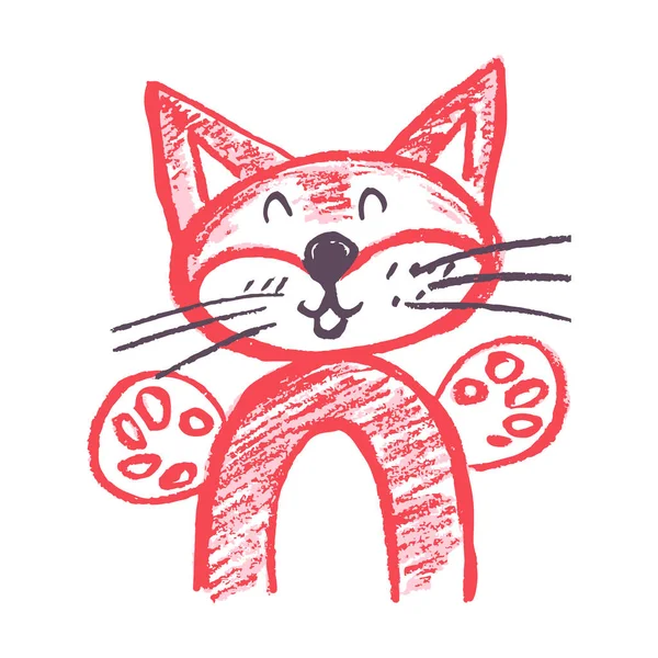 Kucing Ikon Tangan Menggambar Gaya Menggambar Dengan Krayon Lilin Kapur - Stok Vektor