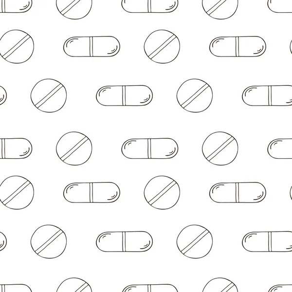 Coloring Medical Drugs Hand Draw Style Seamless Pattern White Background — Stock Vector