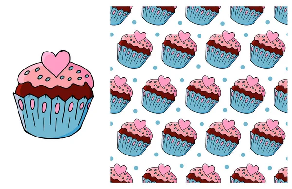 Cupcake Muffin Ensemble Éléments Motif Sans Couture Idéal Pour Les — Image vectorielle
