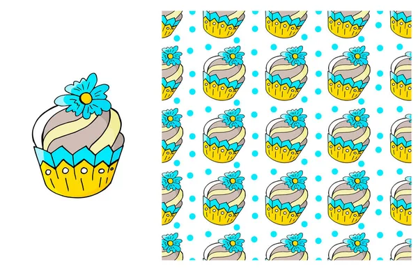Blue Set Element Seamless Pattern Ideal Children Clothing Sweet Pastries — Stock Vector