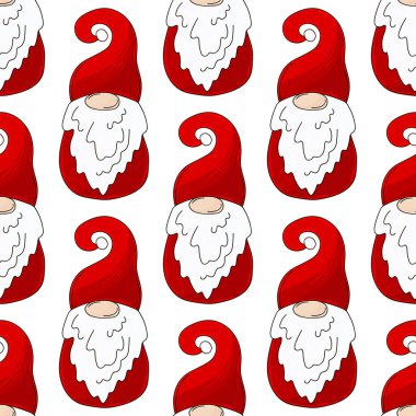 İskandinav cüceleriyle Noel şablonu. El çekme stili. Kumaş, ambalaj vesaire için kullanılabilir