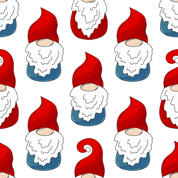 Padrão Natal Com Gnomos Escandinavos Estilo Desenho Mão Pode Ser — Vetor de Stock