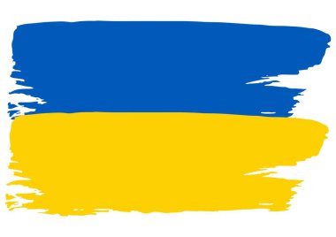 Ukrayna bayrağı boyayla boyandı. Grunge tarzında Ukrayna bayrağı. Boya, leke, leke. Pankart, broşür, kapak