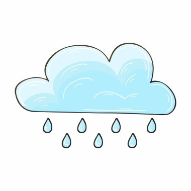 Elle çizilmiş bir resim. Yağmurlu bulut. Çocuk çizimi. Simge, işaret, iğne, çıkartma