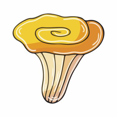 Chanterelle 'ler. Elle çizilmiş sonbahar illüstrasyonu. Çocuk çizimi, orman mantarı. Simge, işaret, iğne, çıkartma