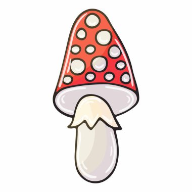 Elle çizilmiş sonbahar illüstrasyonu. Çocuk çizimi, orman mantarı. Simge, imza, çıkartma. Amanita.