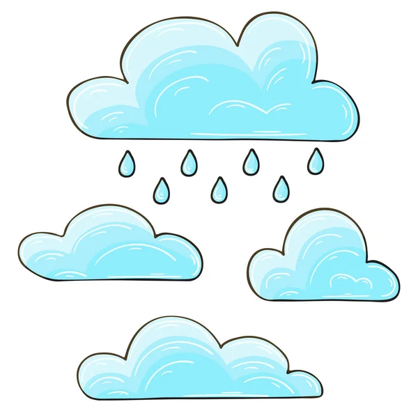 Herfst Set Van Vectorillustraties Handgetekende Stijl Kindertekeningen Poster Met Wolken — Stockvector