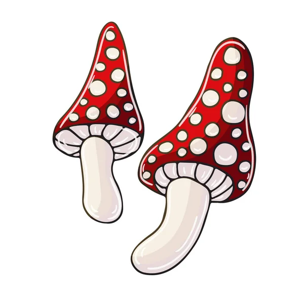 Amanitas Pequeño Conjunto Ilustraciones Vectoriales Estilo Dibujado Mano Dibujos Infantiles — Archivo Imágenes Vectoriales