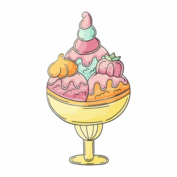 甘いデザート あなたのデザインのためのグラフィック要素 手描き風のイラスト ガラスの花瓶にアイスクリーム アイコン — ストックベクタ