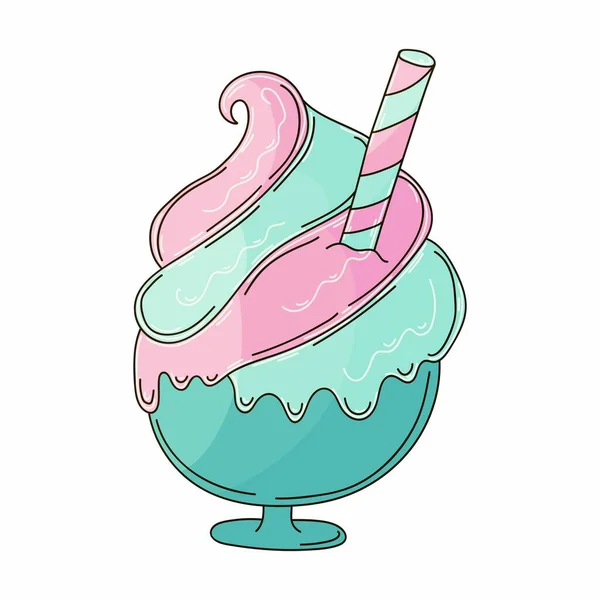 甘いデザート あなたのデザインのためのグラフィック要素 手描き風のイラスト ガラスの花瓶にアイスクリーム アイコン ステッカー サイン — ストックベクタ