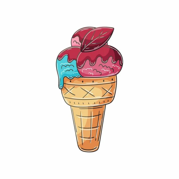 Ijs Een Wafelbeker Zoet Dessert Grafisch Element Voor Ontwerp Illustratie — Stockvector