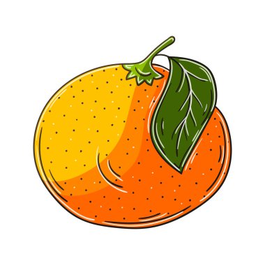 Elle çizilmiş bir resim. Çocuk resimleri, egzotik meyveler. Turuncu. Simge, işaret, iğne, çıkartma