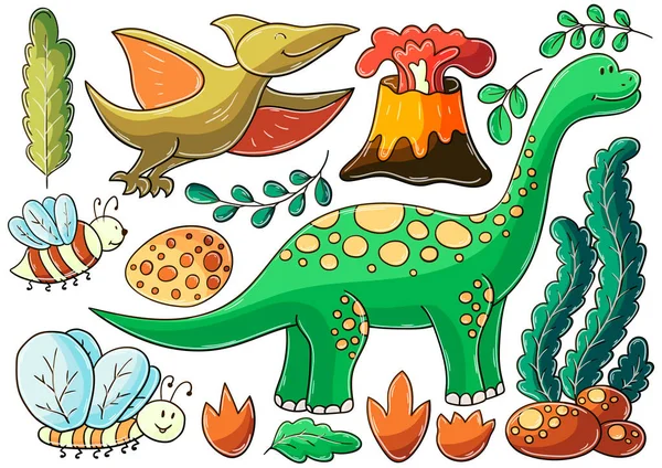 Szett Vektor Illusztrációk Kézzel Rajzolt Stílusban Gyerekrajzok Plakát Dinoszaurusz Szerelmeseinek — Stock Vector