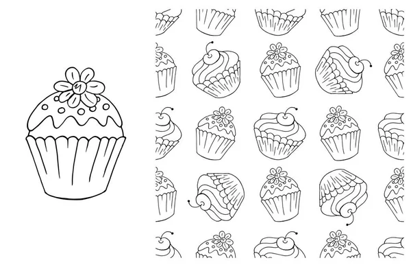 Set Element Seamless Pattern Ideal Children Clothing Sweet Pastries Coloring — Stock Vector