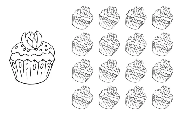 Set Element Seamless Pattern Ideal Children Clothing Cupcake Muffin Coloring — Stock Vector