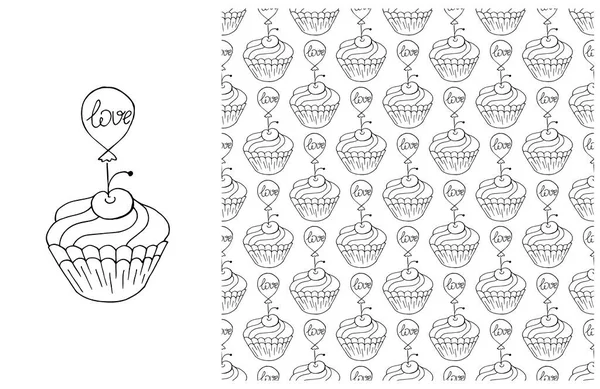 Set Van Elementen Naadloos Patroon Ideaal Voor Kinderkleding Kleurstoffen Cupcake — Stockvector