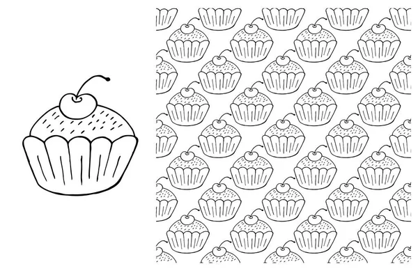 Set Van Elementen Naadloos Patroon Ideaal Voor Kinderkleding Kleurstoffen Cupcake — Stockvector