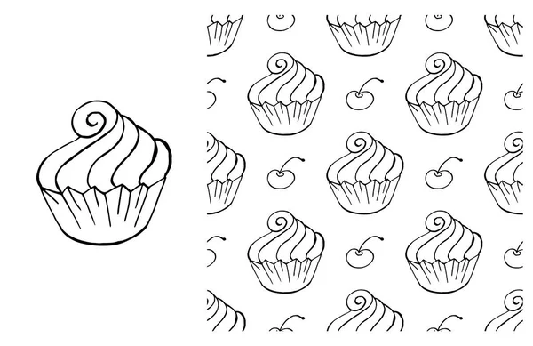 Set Van Elementen Naadloos Patroon Ideaal Voor Kinderkleding Kleurige Muffin — Stockvector