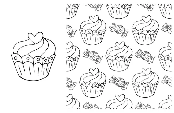 Set Element Seamless Pattern Ideal Children Clothing Coloring Cupcake — Stock Vector