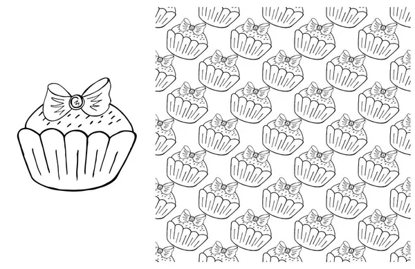 Set Van Elementen Naadloos Patroon Ideaal Voor Kinderkleding Kleurstof Cupcake — Stockvector