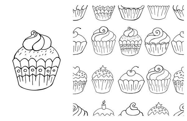 Conjunto Elemento Padrão Sem Costura Cupcake Muffin Ideal Para Roupas — Vetor de Stock