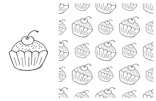 Cupcake Conjunto Elemento Padrão Sem Costura Ideal Para Roupas Infantis — Vetor de Stock