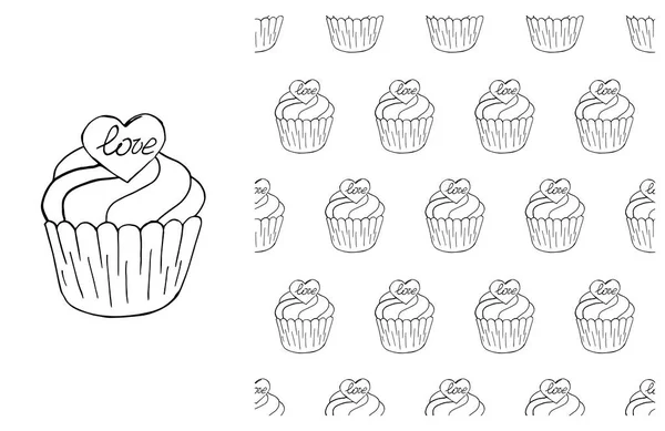 Cupcake Muffin Set Aus Element Und Nahtlosem Muster Ideal Für — Stockvektor