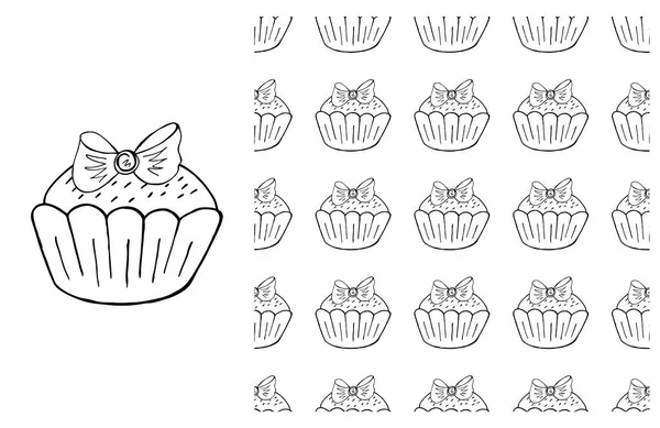 Cupcake Muffin Conjunto Elemento Padrão Sem Costura Ideal Para Roupas — Vetor de Stock
