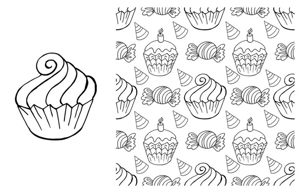 Kleurset Van Element Naadloos Patroon Ideaal Voor Kinderkleding Cupcake Muffin — Stockvector